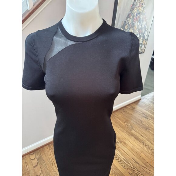 CUSHNIE ET OCHS Sheer Mesh Panel Inset Knit Midi Dress Black Size Small - Picture 4 of 6